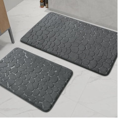 chakme Vannas istabas paklāju komplekti 2 gabali, Cobblestone Memory Foam Vannas istabas paklāju komplekts, neslīdošs vannas istabas paklājs, absorbējošs, mazgājams, tumši pelēks vannas paklājs vannai, tualetei un grīdai