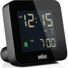 Braun BC09B-DCF digitālais radio vadāms modinātājs, Centrāleiropas laika zona (CET), ar snaudas funkciju, negatīvais LC displejs, ātrās iestatīšanas funkcija, Crescendo modinātājs, melns, modelis BC09B-DCF