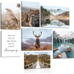 KAIRNE 7 Nature Wall Art Pictures Nature Landscape Inspirational Quote Plakāts Pictures Living Room Modern Nature Forest Deer Mountains Plakātu komplekts (30 x 40 cm, 20 x 30 cm) Sienas bildes guļamistabai