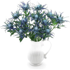 HASWITDA Artificial Eryngium Thistle Flowers Faux Sea Holly Silk Long Stem Fake Flora 4 Stems for Outdoor Indoor Home Decoration Bouquet Wreaths Centrepiece Arrangement Blue