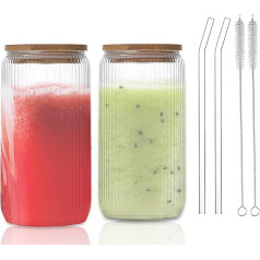 WATSAVPUP Mason Jars stikla tumbleris ar bambusa vāku un salmiņiem, 16 oz, 2 tumbleru komplekts ledus kafijai, sulai, alum, kokteiļiem un smūtijiem