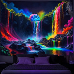 Simpkeely Blacklight Tapestry Waterfall Planet UV Reactive Nature Neon Landscape Mountain Wave Wall Hanging 59x80 collu