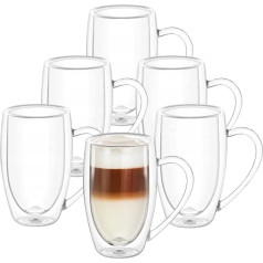 Wilmax divstūra termiskās glāzes ar rokturi 6 kafijas glāžu komplekts 300 ml Latte Macchiato glāžu komplekts Kapučīno glāzes Tējas glāzes Dzeramās glāzes Termiskās glāzes