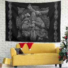 Grey Viking Odin Axe Sword Raven Cross Knot Tattoo Wall Hanging Gobelēns Mysterious Wall Art Living Room 230 x 150 cm