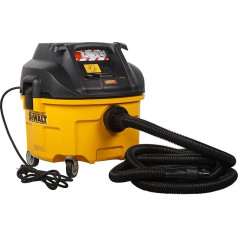 DEWALT L klases mitrs/sauss putekļsūcējs DWV901L (1400 W, 30 L tvertnes tilpums, maks. gaisa plūsmas ātrums 4080 L/min, putekļu klase L, automātiska filtra tīrīšana, integrēta rozete ar automātisku ieslēgšanos)