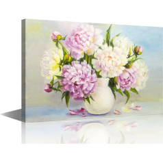 TISHIRON Canvas Wall Art Painting Modern Peony Pink Flowers Nordic Dekoratīvie mākslas darbi Glezniecība Oil Painting Print guļamistabai Virtuve Dzīvojamā istaba Home Decor Framed Gatavs pakārt