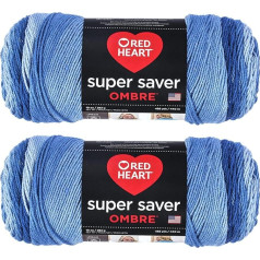 Red Heart Super Saver Jumbo True Blue Ombre dzija - 2 iepakojumi pa 10oz - Akrils - 4 vidēji (ķemmdziņš) - 500 jardu - Adīšana / tamborēšana