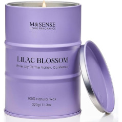 M&SENSE Lilac Blossom sojas sveces aromātiskas, 320 g, 70 stundu ilgas degšanas aromterapijas sveces stresa mazināšanai, meditācijai, jogai, relaksācijai, SPA, mājas apsveikuma dāvanas sievietēm