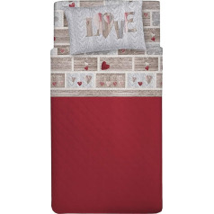 PENSIERI DELICATI 100% kokvilnas vienvietīgas segas pārvalka komplekts Vienvietīga gulta 90 x 200 cm Komplektā ietilpst plakana loksne un 1 spilvendrāna Ražots Itālijā Shabby Love Red