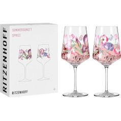 RITZENHOFF 3461008 Aperitīva glāze 500 ml, 2 glāžu komplekts Summer Sonett Series Leaves Flowers Design Ražots Vācijā Rozā violeti zaļš