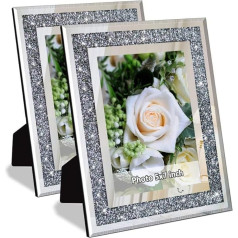 ALLARTONLY MY Crush Diamond Mirror Photo Frame in Sparkly Crystal Glass Finish for 5x7 Picture Size 2 Pack Table Stand and Wall Frame