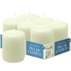 Hyoola Ivory Pillar Candles 7,5 x 10 cm - Nekoncentrētas sveces, lielas - 6 sveces, ar ilgu degšanas laiku, ražotas ES