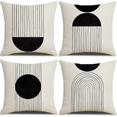 IcosaMro Boho Cushion Covers 18 x 18 Inch Set of 4 Mid Century Modern Arch Sun Decor Cotton Linen Decorative Boho Pillow Case with Zipper, Black and White