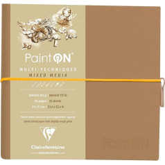 Clairefontaine 975437C - Piezīmju grāmatiņa no Paint'On 64 dabīgas lapaspuses 19 x 19 cm 250 g elastīgs aizvērums mīksts kraft vāks