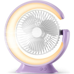 Zinueen Table Fan with 2400 mAh Battery, 3 Speeds, 3 Brightness Levels, Quiet and Versatile, Ideal Fan and Fan for Bedroom, Tent and Office (Purple)