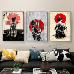 LYBOHO Japāņu sieviete Plakāts Pictures Canvas Wall Art Kanvas Pictures Art Prints Living Room Wall Decoration (bez rāmja) (3 gabali - 30 x 40 cm)