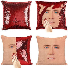 Daudzi sapņi Nicolas Cushion Cover ar Cage Face, atgriezenisks, Sequin Cushion Cover, Magic Nick Cage Cushion Cover, dāvana Ziemassvētkiem un medusmēnesim Cushion Cover