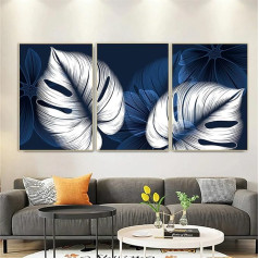 UGZDEA Abstract Canvas Plakāts, Modern Blue White Plant Leaves Art Plakāts Ziemeļvalstu Dzīvojamā istaba Guļamistaba Dekorēšana Picture bez rāmja (3 x 40 x 60 cm, B)