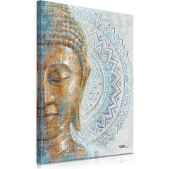 B BLINGBLING Golden Buddha Canvas Art 3D Mandala Flower Flower Buddha Painting Zen Print Picture on Blue Yoga Meditācija Room guļamistaba ierāmēta un gatava pakārt 30x40cm