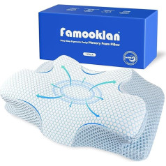 Famooklan ortopēdiskais spilvens, ergonomisks visiem miega veidiem, sānu spilvens, kakla atbalsta spilvens, ergonomisks miega spilvens kakla un plecu sāpēm, zils