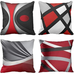 ZHILING 4 spilvenu pārvalku komplekts 18x18 Modern Abstract Red Stripes Grey Black White Acrylic Eye Catching Dekoratīvie spilvenu pārvalki Square Cushion Covers 18x18 Inch