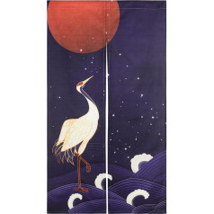 LIGICKY Japāņu stila bieza lina lina Noren Long aizkari White Crane and Sea Waves Door Curtain Room Divider Tapestry for Home Textiles Room Divider 85 x 150 cm Blue