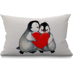 BGBDEIA Penguin Pillow Case 30x50cm Valentīna diena Mīlestība Cute Animal Red Heart Penguins Taisnstūra spilvenu pārvalki Home Decor kokvilnas lina Throw gultas dīvānam 30x50cm