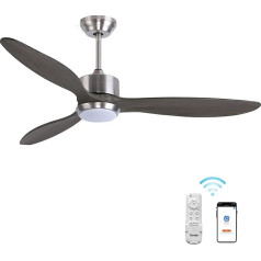 Ovlaim 132 cm gudrais griestu ventilators ar tālvadības pulti/APP/Alexa vadību, 3 lāpstiņas, 6 ātrumi, pārslēdzams līdzstrāvas motors, kluss, koka griestu ventilators, pelēks