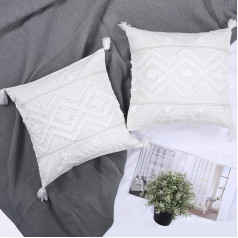 Boho Tufted Teksturēts spilvena pārvalks 18x18 collas (45x45cm) Komplekts no 2 Diamond Off White Neutral Ivory