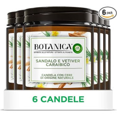 Airwick Botanica sveces ar dabīgas izcelsmes vasku - 6 x 250 g aromātiskas sveces ar smilšu un Karību jūras vetivera aromātu videi