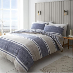 Catherine Lansfield Blue Textured Stripe Reversible Duvet Cover Set King Size Duvet Cover Set With Pillow Cases