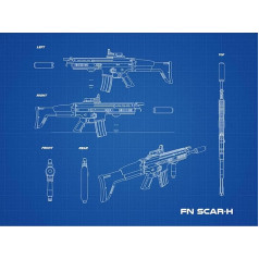 Artery8 FN SCAR-H ložmetējs uzbrukuma šautene Blueprint plāns Liels sienas mākslas plakāts drukāt biezu papīru 18 x 24 collu zils sienas plakāts drukāt