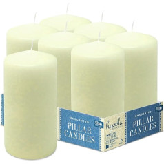 Hyoola Ivory Pillar Candles 7,5 x 15 cm - Nekoncentrētas sveces, lielas - 6 sveces, ar ilgu degšanas laiku, ražotas ES