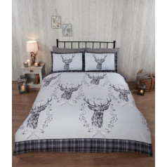 Rapport Home 100% matēta kokvilnas flaneleta Angus Deer Winter Duvet Cover Set Single Grey