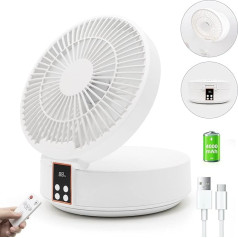 Klusais galda ventilators, USB mazais galda ventilators, 4000mAh uzlādējams akumulators, salokāms ventilators, jaudīgs un kluss, 9H taimeris, tālvadības pults, birojam, ārpus telpām (balts)