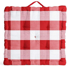 Encasa Homes Liels kvadrātveida grīdas spilvens (40 x 40 x 8 cm) gadījuma sēdēšanai un pranajamas meditācijai, jogai - Buffalo Red Checks - polsterēts mikrošķiedras spilvens ar izkliedes pildījumu