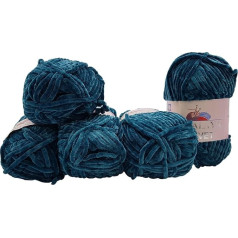 Šenils 5 x 100 g Himalaya Velvet Micro Polyester Adīšanas vilna, bērnu vilna, samtaina 500 g vilna (Petrol 90048)