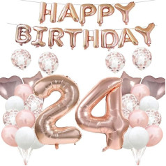 24. dzimšanas dienas balonu dekorēšana Rose Gold 24 baloni Happy 24th Birthday Party Supplies Number 24 Foil Mylar Balloons Latex Balloon Dāvanas Meitenes Zēni Zēni Sievietes Vīrieši