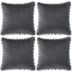 PiccoCasa Samta spilvenu pārvalki 4 Pack Pom Pom Ziemassvētku spilvenu pārvalks Square Solid Soft Cushion Covers for Sofa Couch Bedroom Car Dark Grey 50x50cm