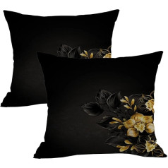 JiangLANY Black Leaves with Gold Rose Pattern Cushion Covers 18 x 18 collu Black Abstract Modern Decorative Square for Living Room Bedroom Garden Sofa Set of 2