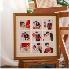 FASHION YO Multi Aperture Photo Frame Collage for 9 Photos Holds 2.8x2.8 Inch Wall and Desk Photo Gallery Wood Grain (Oak (12x12 inch))