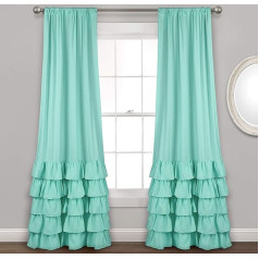 Lush Decor Allison Ruffle aizkari, logu paneļu aizkaru komplekts viesistabai, ēdamistabai, guļamistabai (pāri), 84 x 40 collas, Aqua