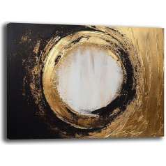 Printerland Modern Picture Circle Gold Black Living Room Abstract Modern Wall Pictures XXL Large Print on Canvas Wall Decor Guļamistaba Virtuve (4.30x40cm)