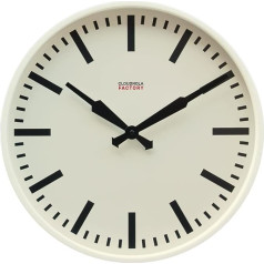 Cloudnola Factory White Metal Station Clock - dizaina sienas pulkstenis baltā krāsā, 45 cm diametrs - moderns sienas pulkstenis bez tikšķināšanas, ar bateriju darbināms kvarca pulkstenis