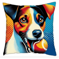 The Beach Stop Pop Art Jack Russell Dog Cushion Cover Home Decor Dāvanu ideja vīriešiem, sievietēm, zēniem, meitenēm un mājdzīvniekiem 18x18 collu Jack Russell ar bumbu