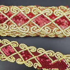 CENPEK 10 jardų 6 cm Sequin Lace Mesh Trim Lace Ribbon Applique Siuvimo amatų reikmenys drabužių užuolaidų užuolaidų stalo bėgikas amatų apdaila (raudona)