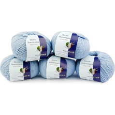 Tricot Cafè - Mercerizēta Merino vilna - 100% tīras vilnas dzija, ražota Itālijā - vilnas bumbiņas tamborēšanai, gaiši zila 11 5 gabali 250 g