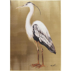 Kare Design Picture Touched Heron Left XXL audekla attēls uz stiegras rāmja, sienas dekori ar putnu, krāsains, zelta (H/W/D) 70 x 50 x 4 cm