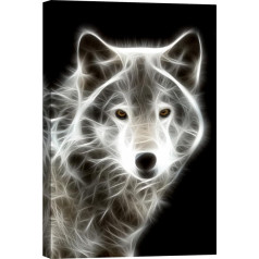 Startoshop Wallart PICMA Photoluminescent Canvas Picture Stretched on Wooden Frame Black White Wolf Abstract Wall Picture