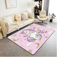 Vienradzis Glitter Dzīvojamās istabas paklājs Guļamistabas āra paklājs 100 x 150 cm Meitenes Cute Unicorn paklājs Dekoratīvie varavīksnes paklāji Living Room Cloud Star paklājs Living Room Cartoon Unicorn Pink Indoor